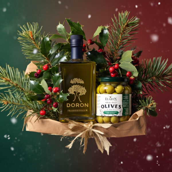 🎁 Doron organický extra panenský olivový olej + zelené olivy Chalkidiki