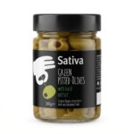 Sativa zelené olivy bez pecky s bazalkou – marinované 360 g